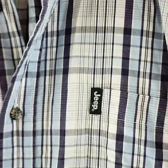 Jeep Blue Plaid Short Sleeve Button Down Men's Shirt L - Picture 6 of 10